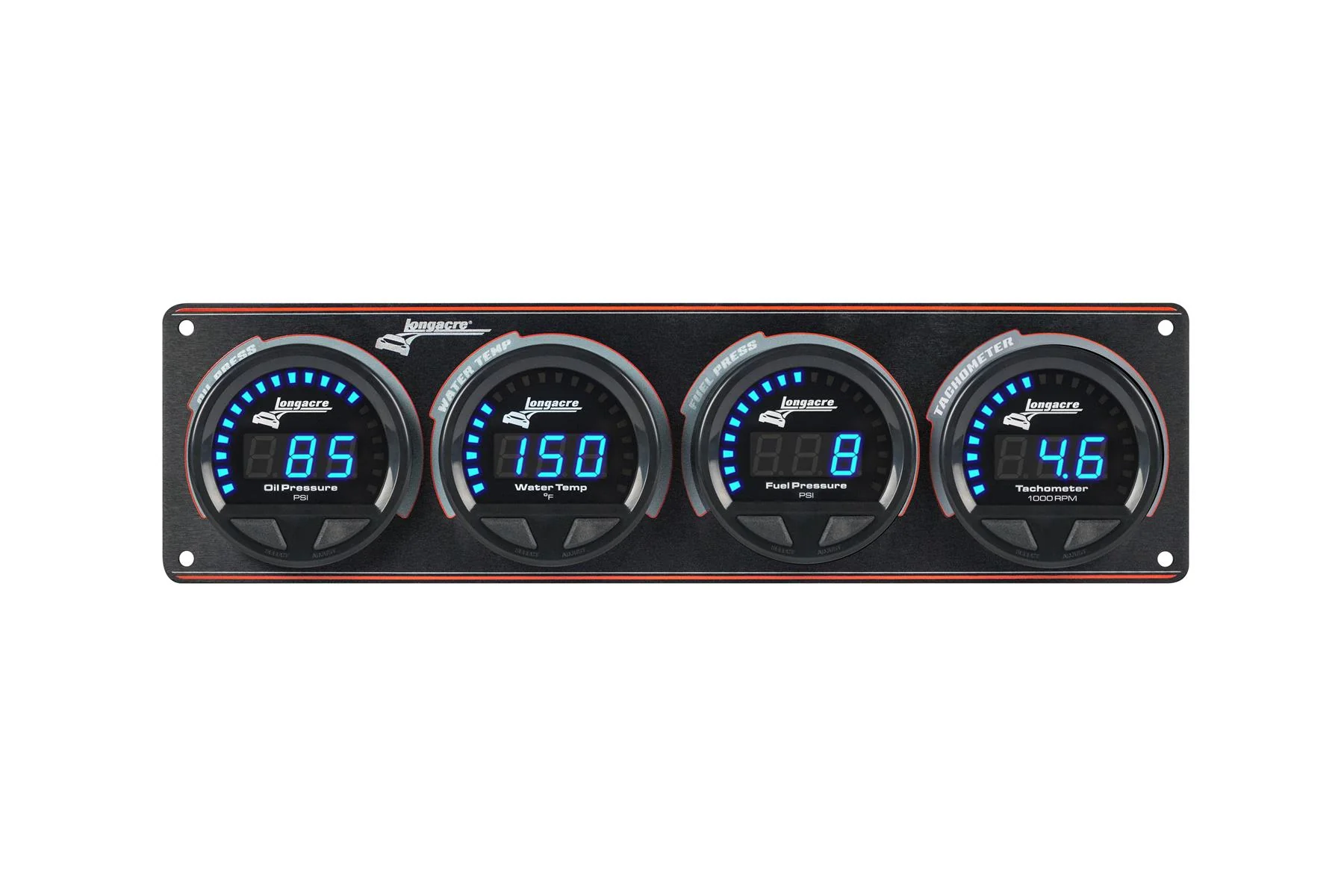 Digital Elite LED Waterproof Gauge Panel from Longacre, 3 Gauge Oil Pressure/Water Temperature/Fuel Pressure/Tach