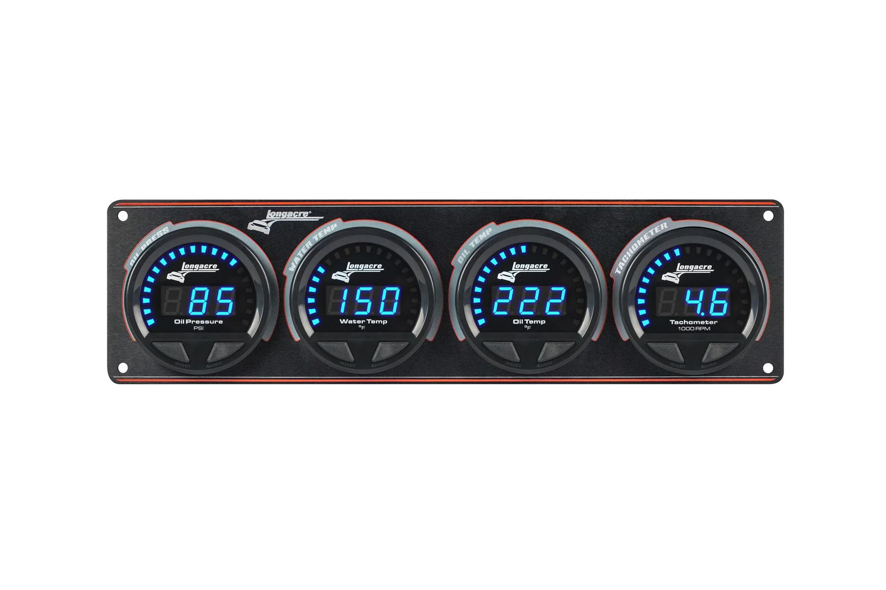 Digital Elite LED Waterproof Gauge Panel from Longacre, 3 Gauge Oil Pressure/Water Temperature/Oil Temperature/Tach