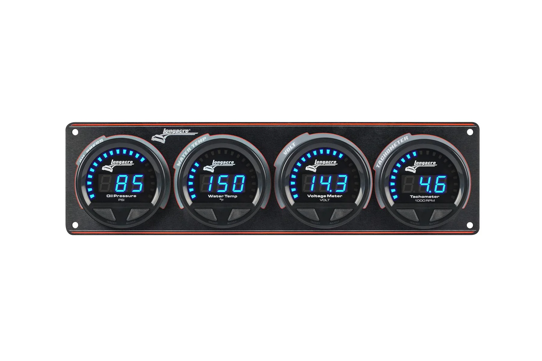 Digital Elite LED Waterproof Gauge Panel from Longacre, 3 Gauge Oil Pressure/Water Temperature/Volt/Tach