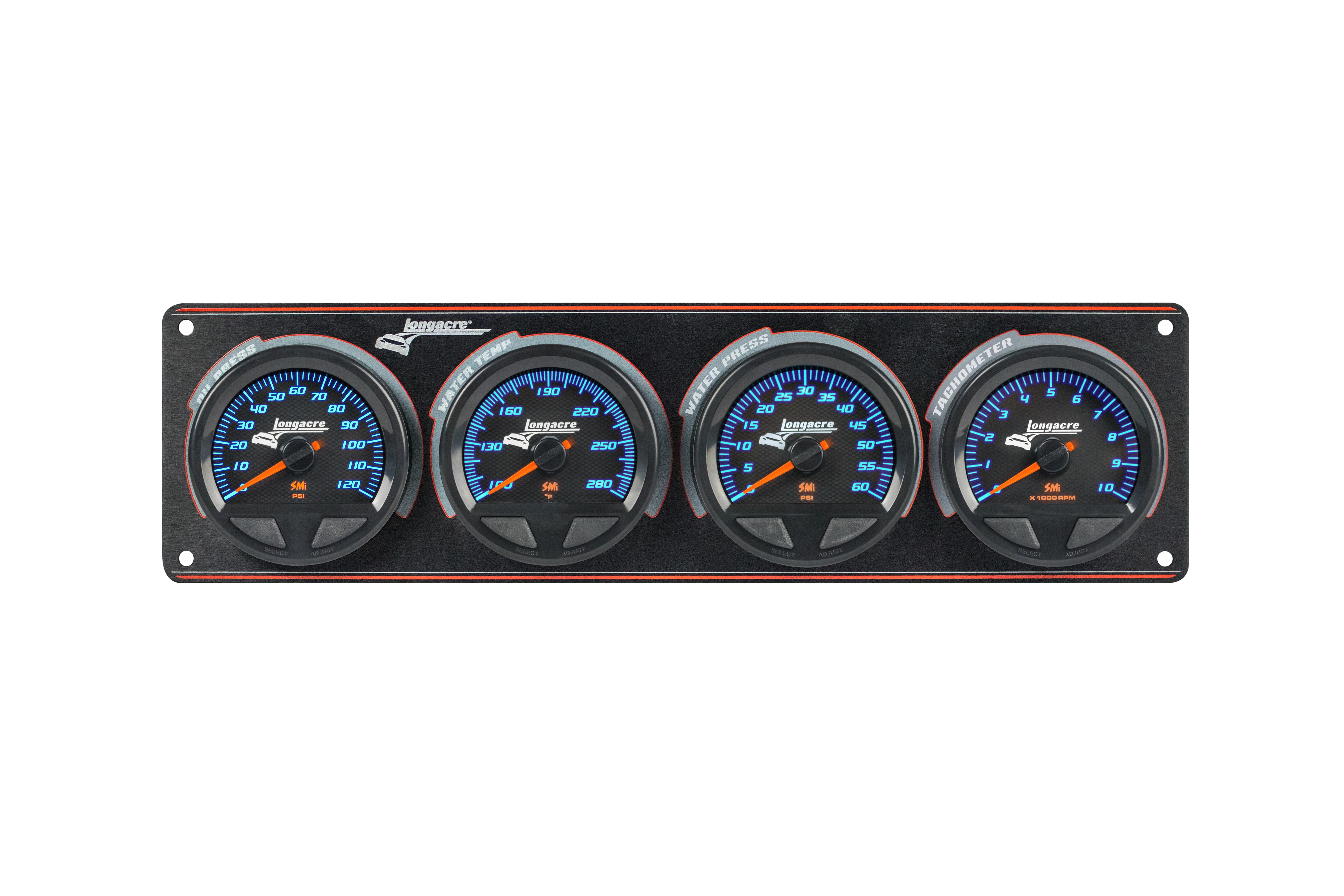 SMiâ„¢ Elite Waterproof Gauge Panel from Longacre, 3 Gauge Oil Pressure/Water Temperature/Water Pressure/Tach