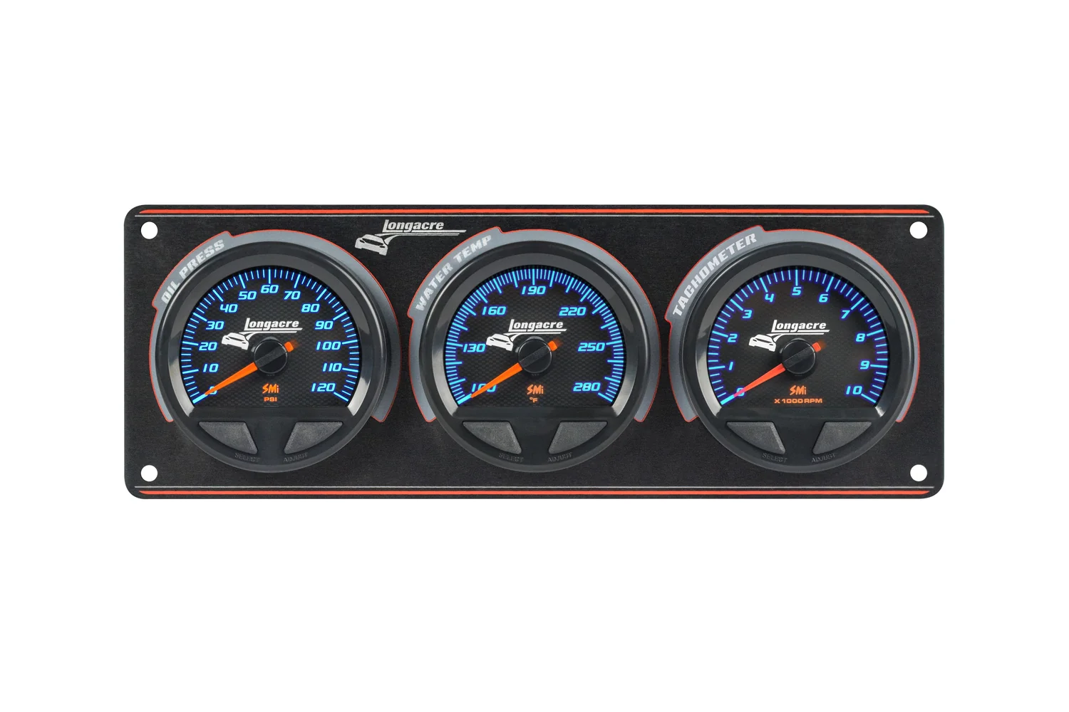 SMiâ„¢ Elite Waterproof Gauge Panel from Longacre, 2 Gauge Oil Pressure/Water Temperature/Tach