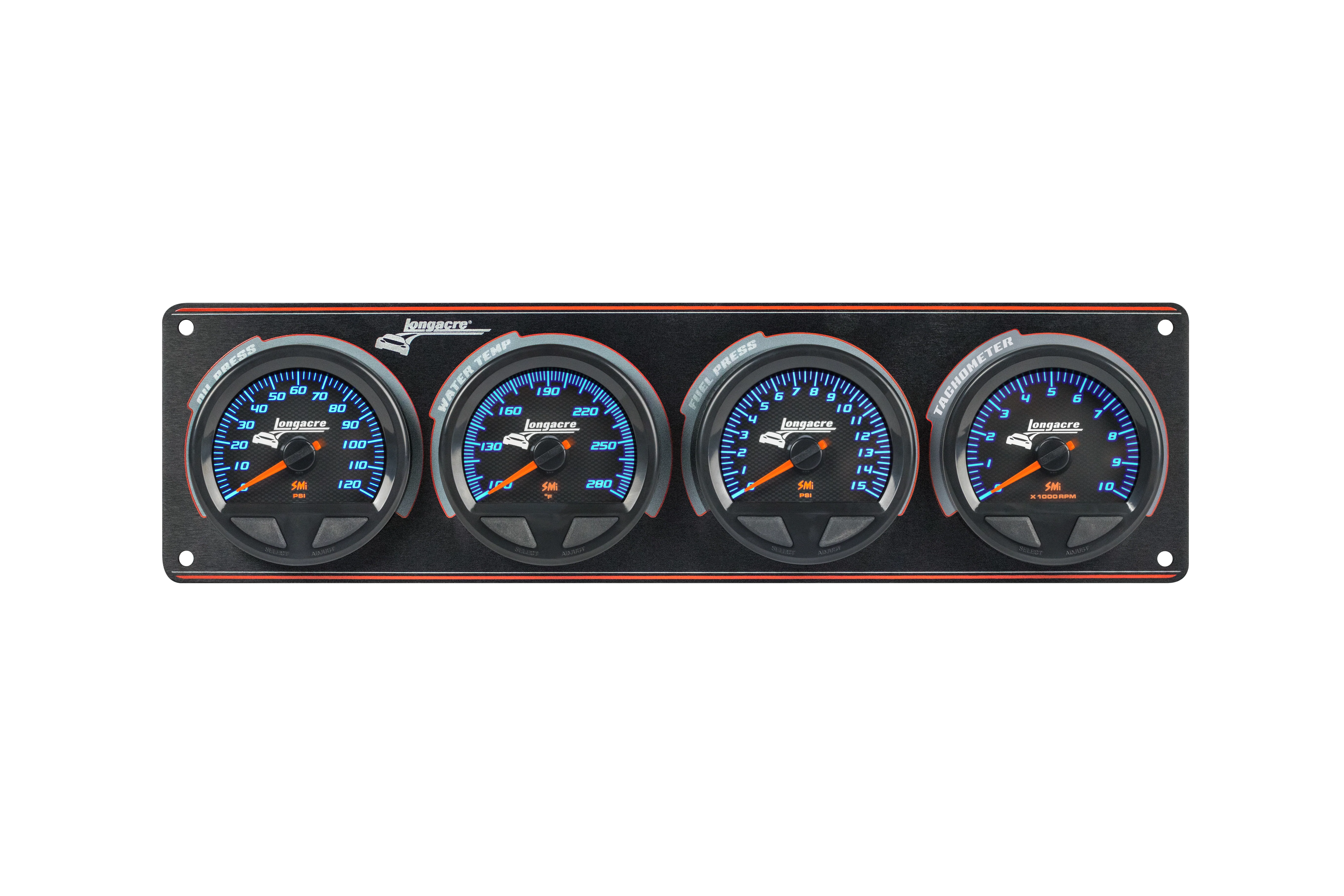 SMi™ Elite Waterproof Gauge Panel from Longacre, 3 Gauge Oil Pressure/Water Temperature/Fuel Pressure/Tach