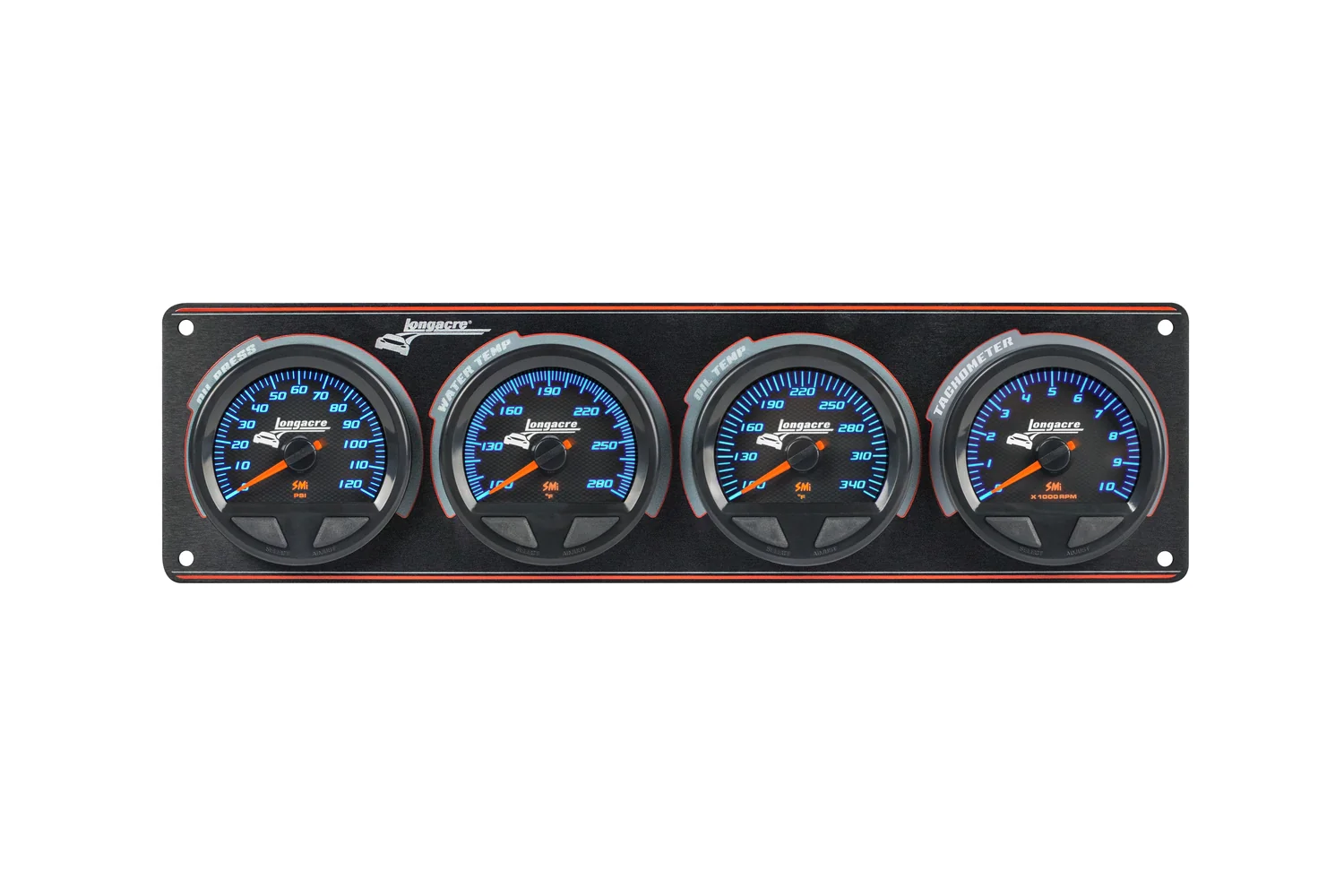SMi™ Elite Waterproof Gauge Panel from Longacre, 3 Gauge Oil Pressure/Water Temperature/Oil Temperature/Tach