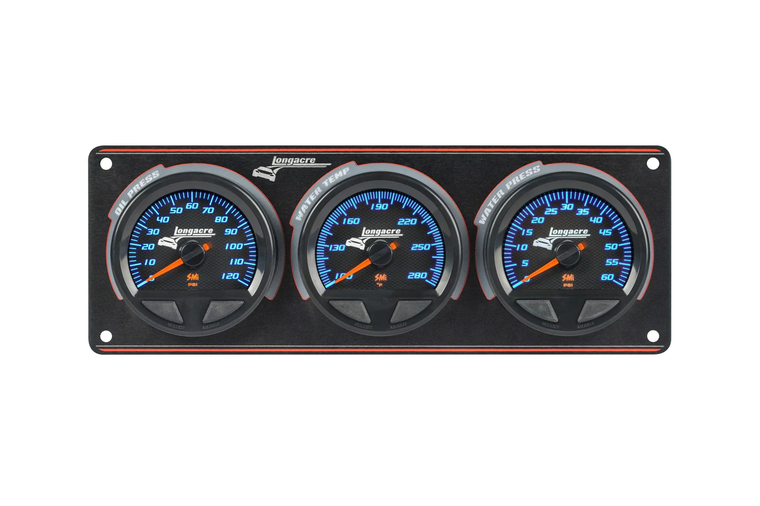 SMi™ Elite Waterproof Gauge Panel from Longacre, 3 Gauge Oil Pressure/Water Temperature/Water Pressure